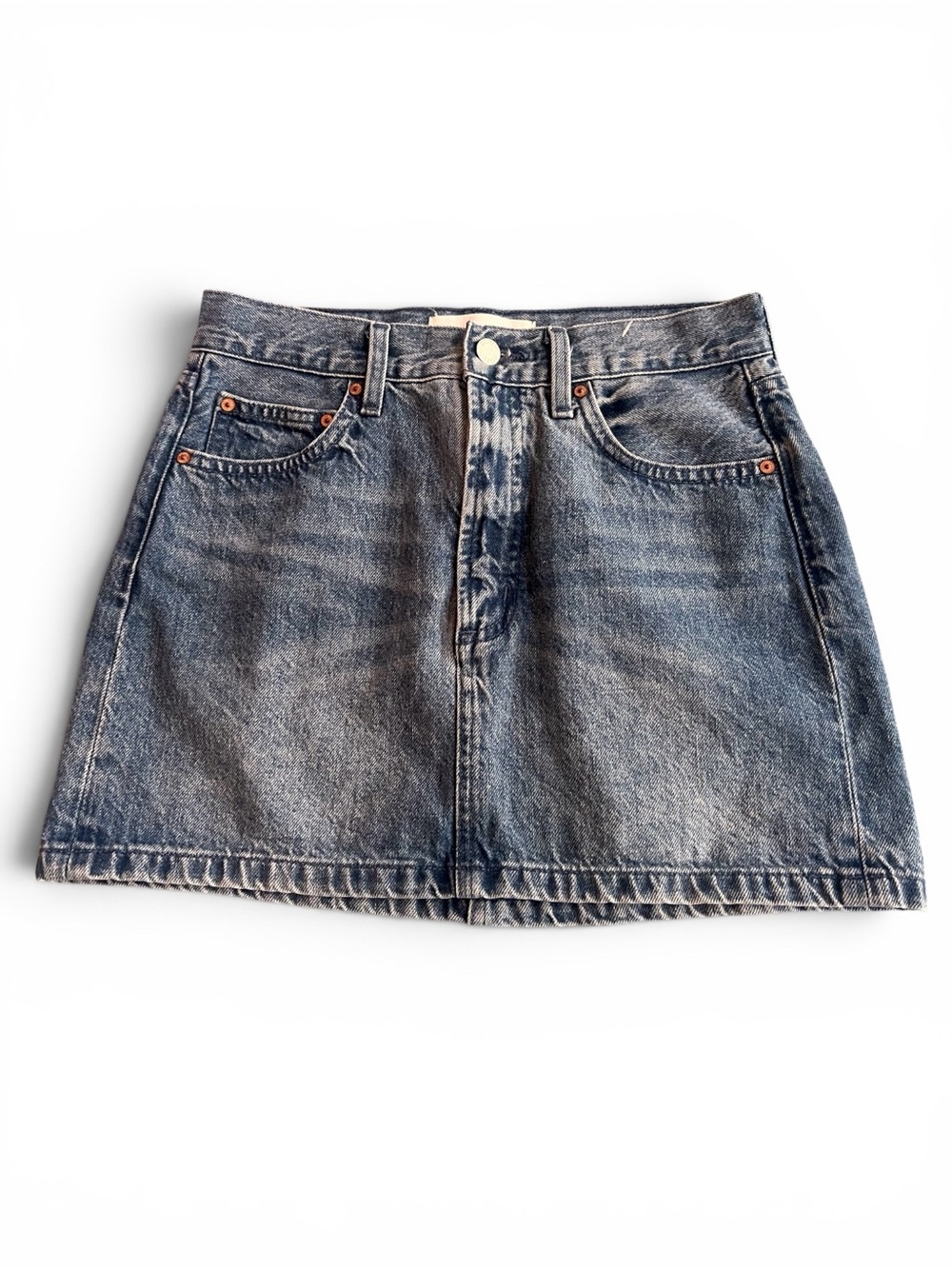 Denim‎ Forum The 90’s Ricci Mini Skirt Sz 24 Dark Wash Whiskered NWOT